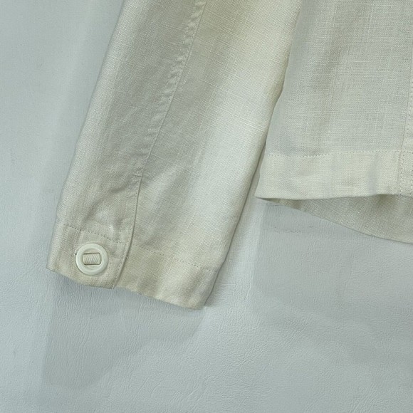 H&M Womens Jacket Blazer Sz 6 Linen Beige Button Front Long Sleeve - Picture 15 of 16